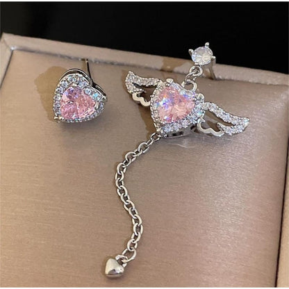 Pink Heart Wings Earrings - Egirldoll