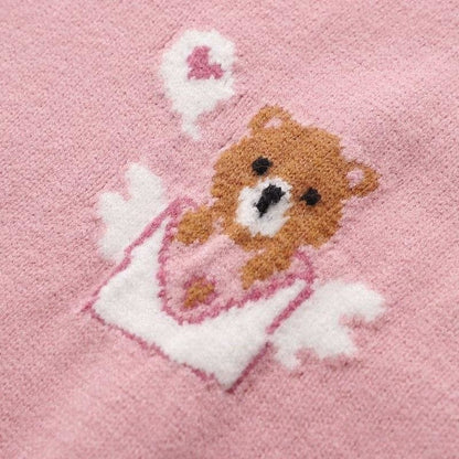 Pink Knitted Vest Bear Embroidery Sweater SP16496 - Egirldoll