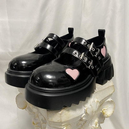 Pink Love Hearts Lolita Kawaii Black Shoes EE0946 - Egirldoll