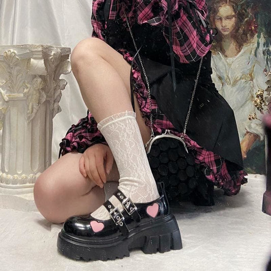 Pink Love Hearts Lolita Kawaii Black Shoes EE0946 - Egirldoll