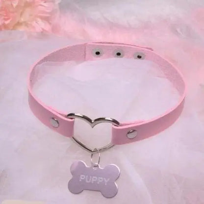 Pink Peach Heart Dog bone shape PUPPY Choker EG081 - Egirldoll