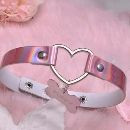 Pink Peach Heart Dog bone shape PUPPY Choker EG081 - Egirldoll