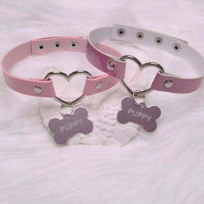 Pink Peach Heart Dog bone shape PUPPY Choker EG081 - Egirldoll