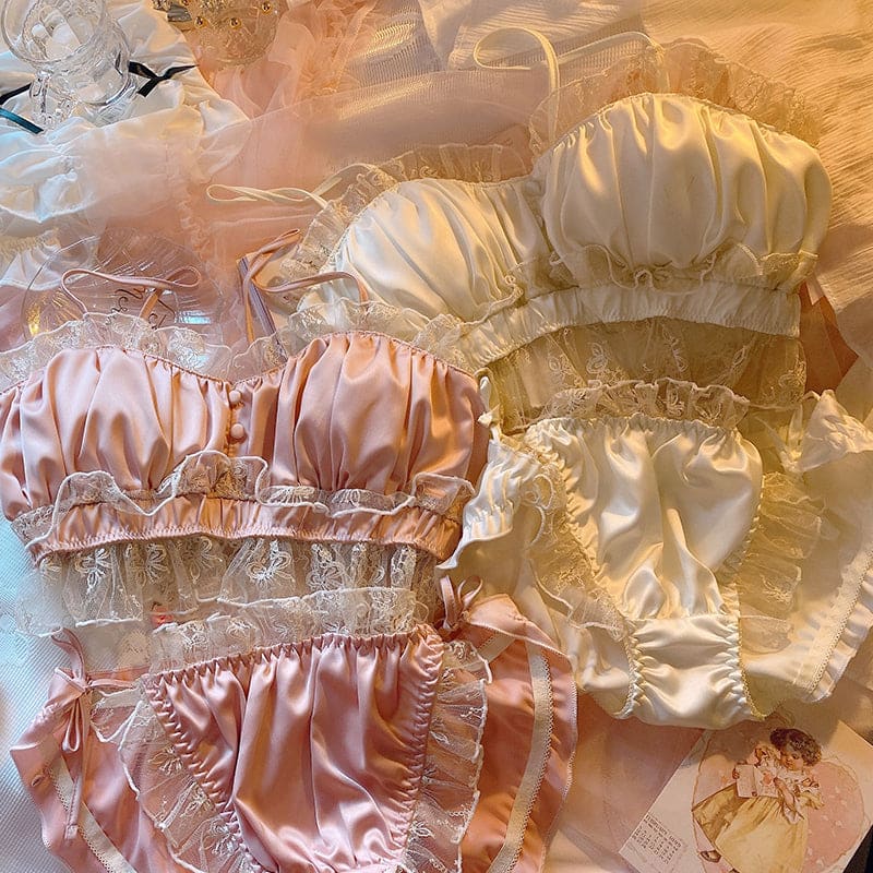 Pink White Cute Lace Comfy Lingerie Set ON91 - Egirldoll
