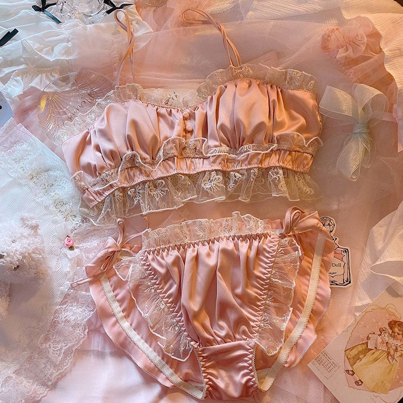 Pink White Cute Lace Comfy Lingerie Set ON91 - Egirldoll