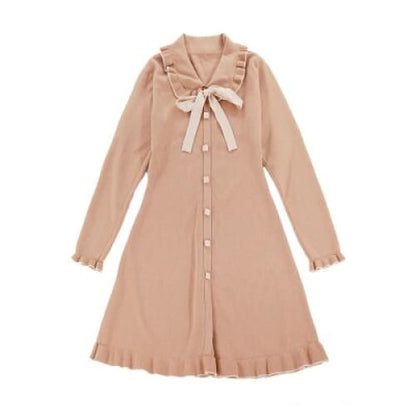 Pink/Beige Korean Elegant Princess Sweet Bow Knitted Dress BE411 - Egirldoll