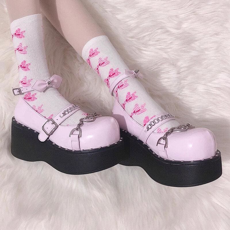 Pink/Black Goth Hearts Punk Platform Shoes EG15940 - Egirldoll