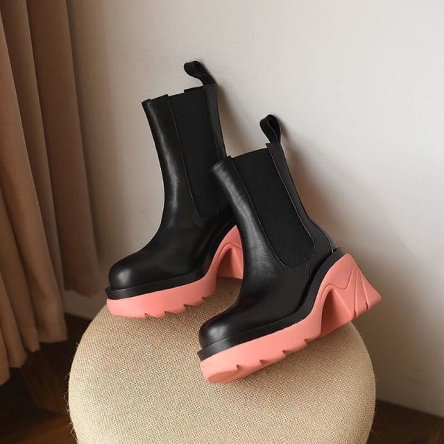 Pink/Blue/Green/Black Warm Round Toe Thick-soled Square Heel Boots BE490 - Egirldoll