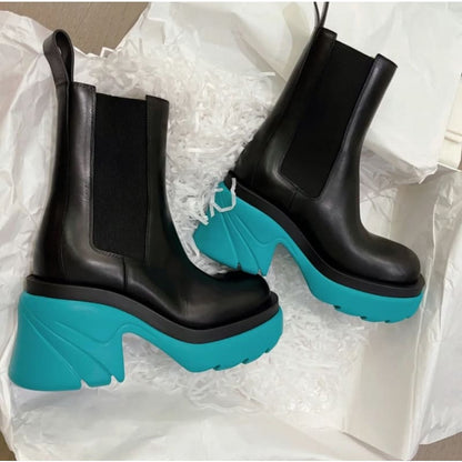 Pink/Blue/Green/Black Warm Round Toe Thick-soled Square Heel Boots BE490 - Egirldoll