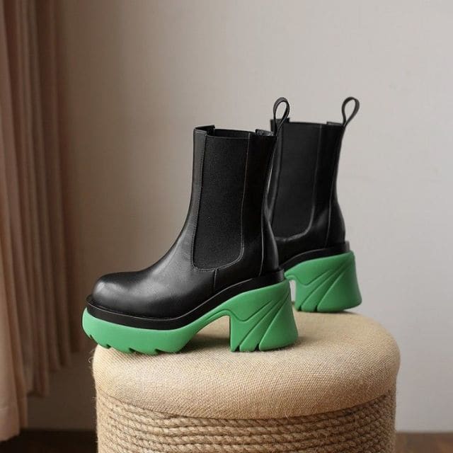Pink/Blue/Green/Black Warm Round Toe Thick-soled Square Heel Boots BE490 - Egirldoll