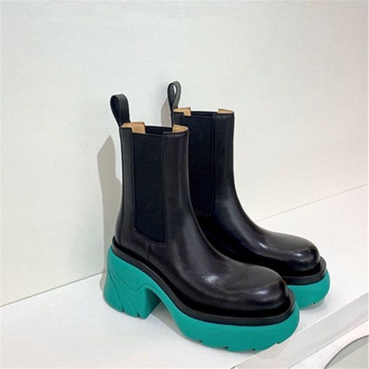 Pink/Blue/Green/Black Warm Round Toe Thick-soled Square Heel Boots BE490 - Egirldoll