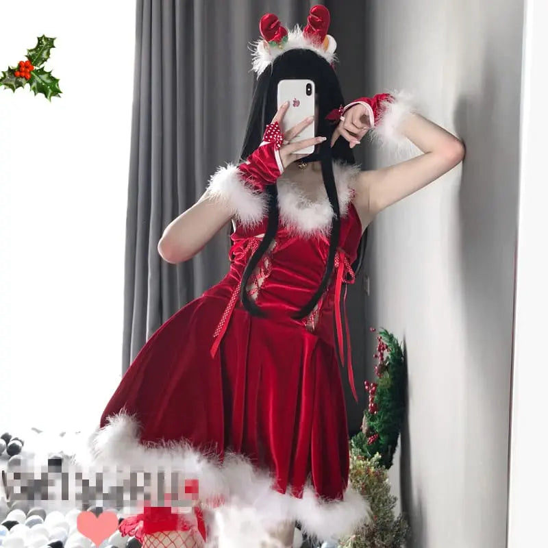 Pink/Red Christmas Lace Dress EG109 - Egirldoll