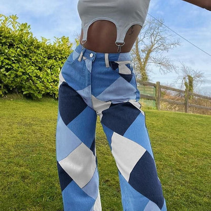 Plaid Wide Leg High Waist Cargo Pants - Egirldoll