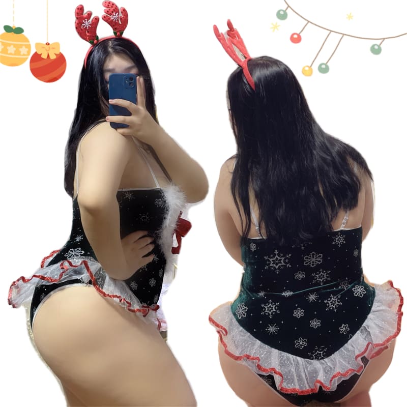 Plus Size Christmas Cute Bow Black Santa Lingerie SS2252 - Egirldoll