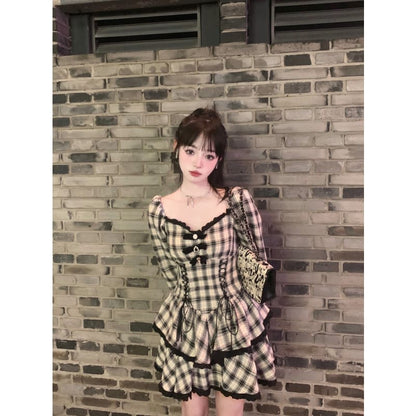 Punk Black and White Plaid Bow Dress ON117 - Egirldoll