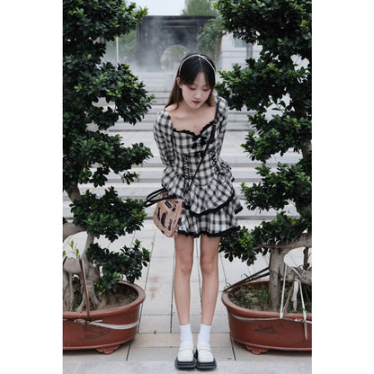 Punk Black and White Plaid Bow Dress ON117 - Egirldoll