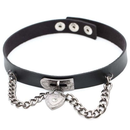 Punk Cool Metal Love Heart-Shaped Lock Collar Leather Chain EG15847 - Egirldoll