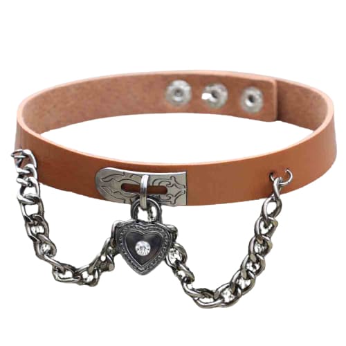 Punk Cool Metal Love Heart-Shaped Lock Collar Leather Chain EG15847 - Egirldoll