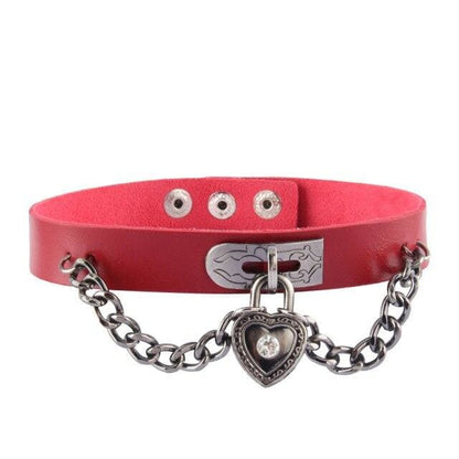 Punk Cool Metal Love Heart-Shaped Lock Collar Leather Chain EG15847 - Egirldoll