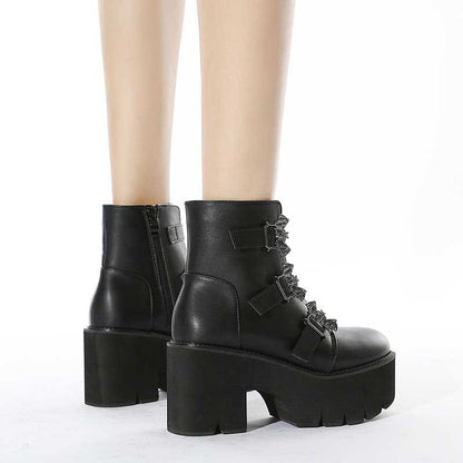 Punk Gothic Grunge Bats Buckle Zipper Platform Boots EE0913 - Egirldoll