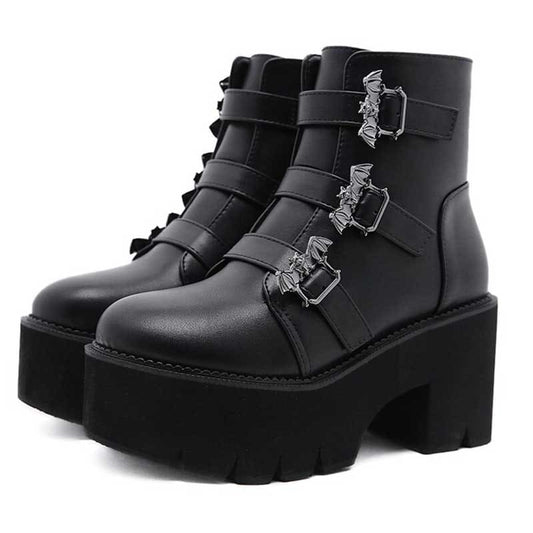 Punk Gothic Grunge Bats Buckle Zipper Platform Boots EE0913 - Egirldoll