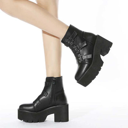 Punk Gothic Grunge Bats Buckle Zipper Platform Boots EE0913 - Egirldoll