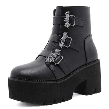 Punk Gothic Grunge Bats Buckle Zipper Platform Boots EE0913 - Egirldoll