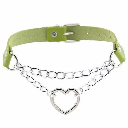 Punk Gothic Leather Choker Metal Chain Heart Necklace EG062 - Egirldoll