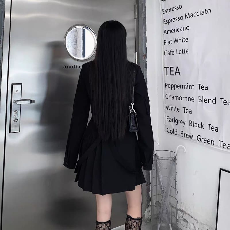 Punk Grunge Gothic Black Suit Blouse Skirt Set EG394 - Egirldoll