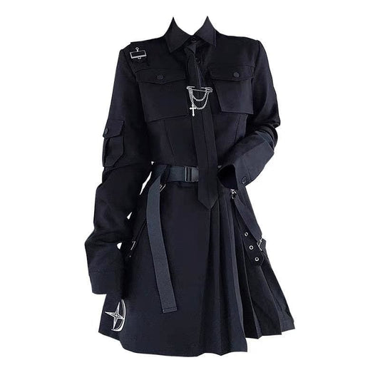 Punk Grunge Gothic Black Suit Blouse Skirt Set EG394 - Egirldoll