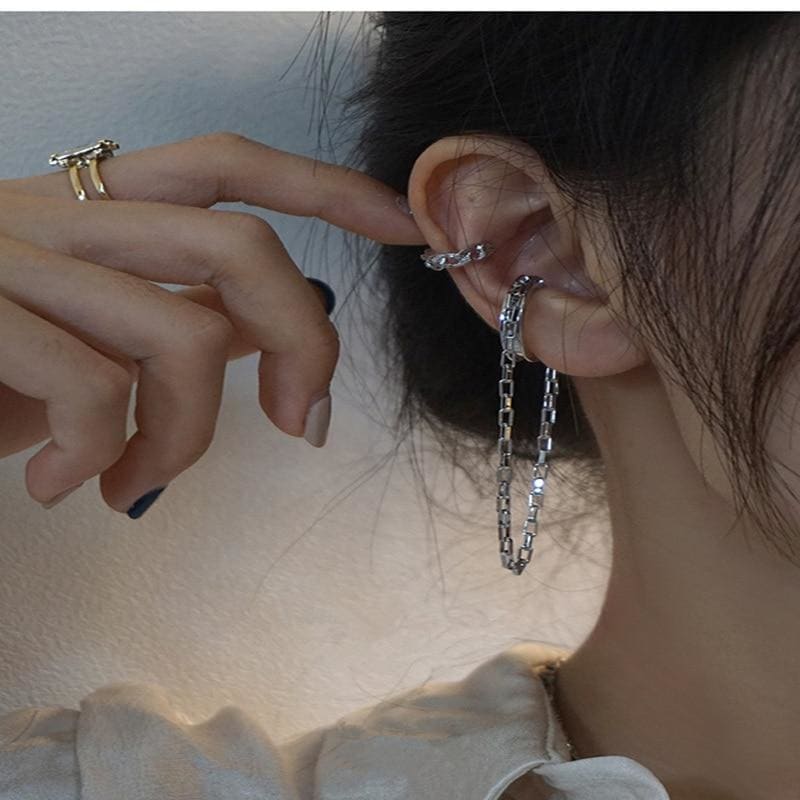 Punk Metal C-shaped Tassel Chain Ear Bone Clip Earrings EG304 - Egirldoll