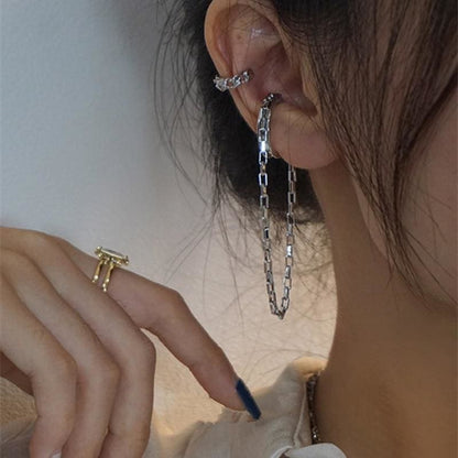 Punk Metal C-shaped Tassel Chain Ear Bone Clip Earrings EG304 - Egirldoll