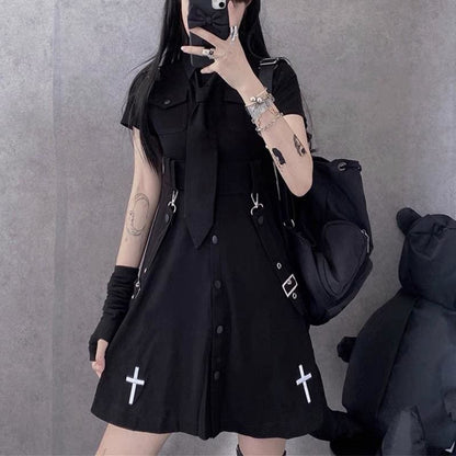 Punk Style Belts Short Sleeve Cross Dress EE0901 - Egirldoll