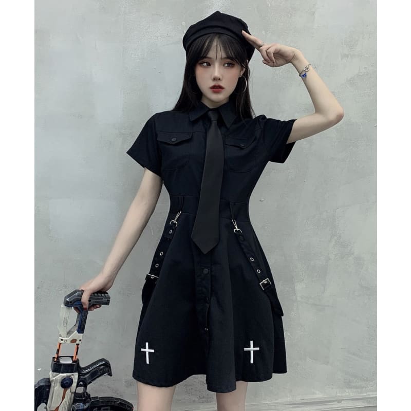 Punk Style Belts Short Sleeve Cross Dress EE0901 - Egirldoll