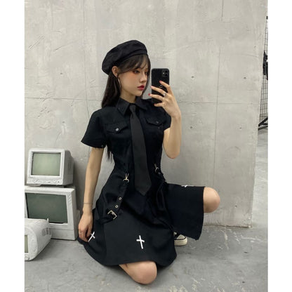 Punk Style Belts Short Sleeve Cross Dress EE0901 - Egirldoll