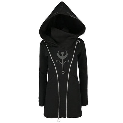 Punk Style Print Double Zipper Long Black Gothic Hoodie EG17330 - Egirldoll