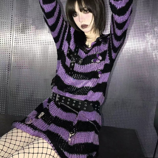 Purple Black Stripes Strapes Misa Top ON674 - free size