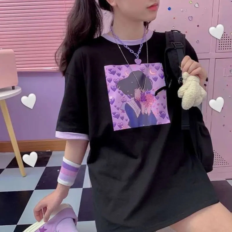 Purple Love Girl Print T-shirt EG15201 - Egirldoll