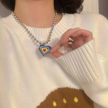 Rainbow Heart Pendant Clavicle Necklace SP15952 - Egirldoll