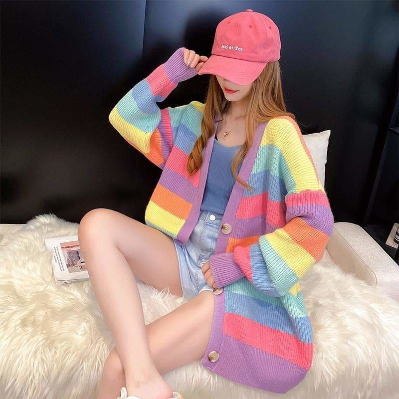Rainbow Pastel Rainbow Sweater Coat SS1678 - Egirldoll