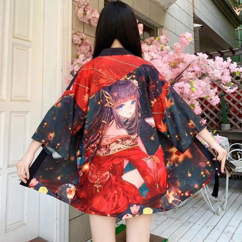 Red Fire Anime Girl Homewear Kimono Haori SP16022 - Egirldoll