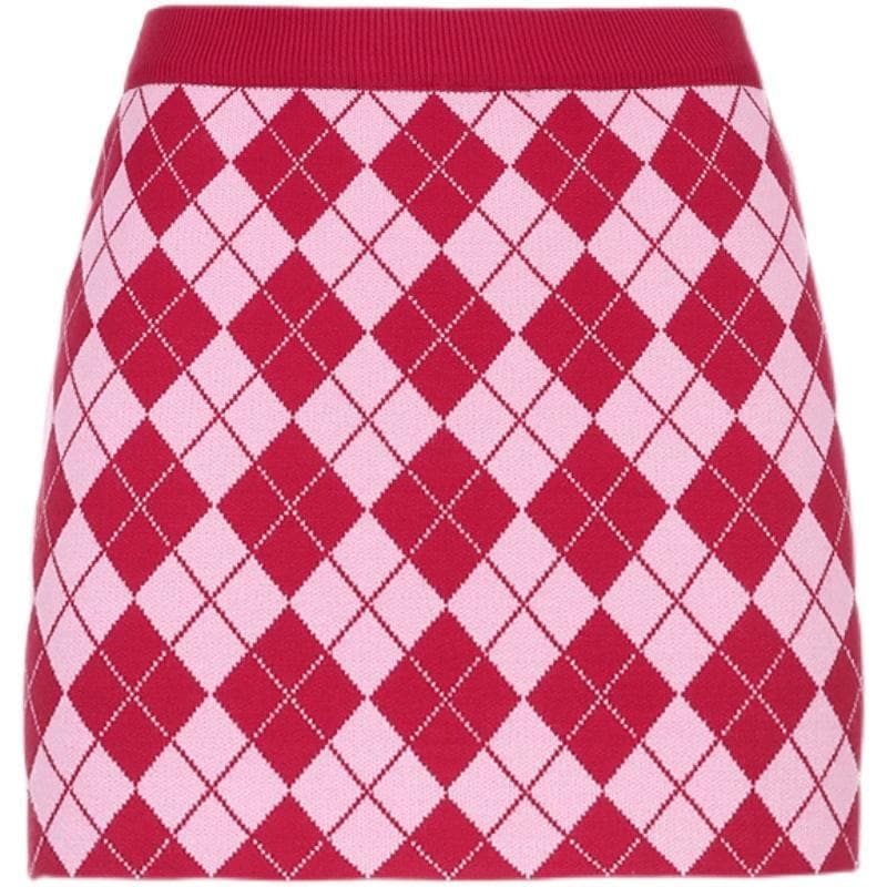 Red Rhomboid Buttock Knitted Skirt SE0706 - Egirldoll