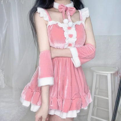 Red/Pink Kawaii Christmas Dress Set PE200 - Egirldoll