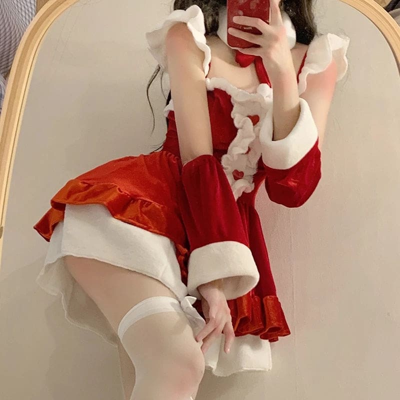 Red/Pink Kawaii Christmas Dress Set PE200 - Egirldoll