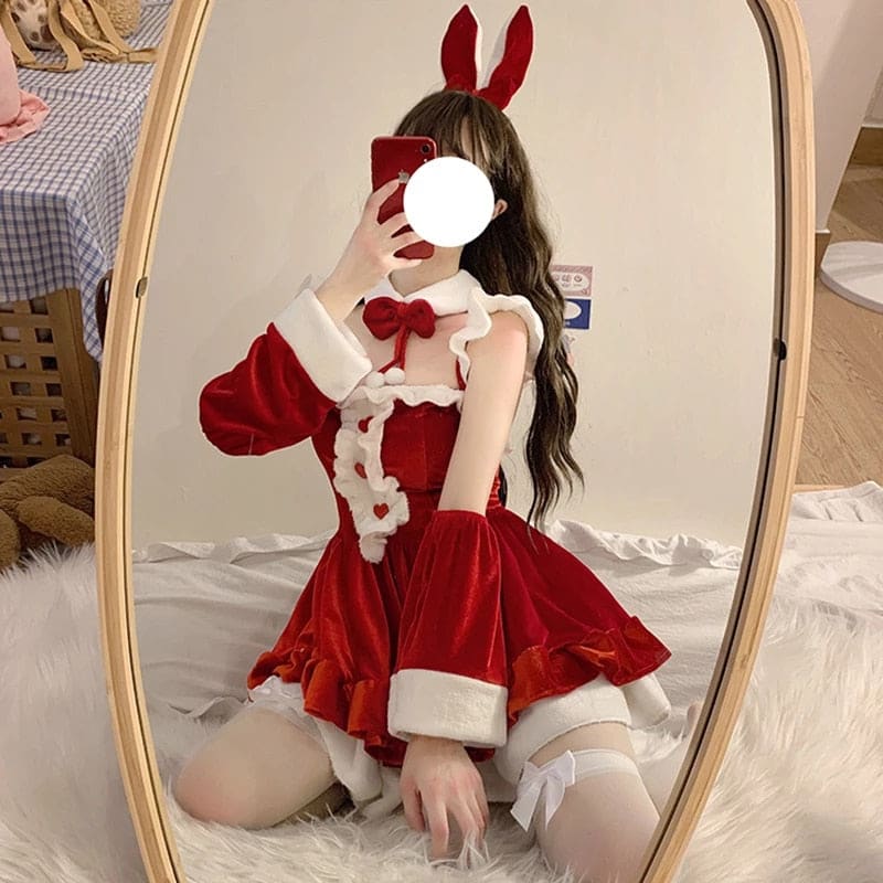 Red/Pink Kawaii Christmas Dress Set PE200 - Egirldoll