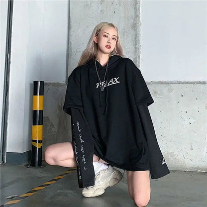 RELAX Letter Print Gothic Oversized Hoodie Jumper EG15205 - Egirldoll