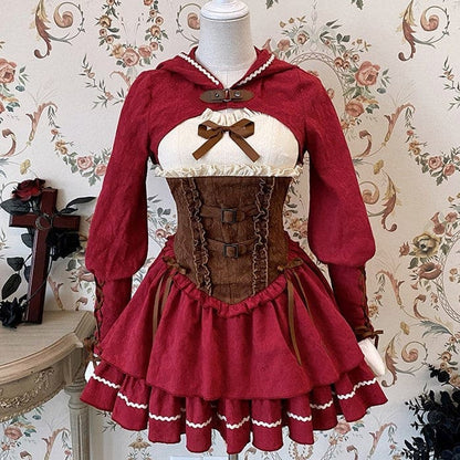 [Reservation] Lolita Red Hunter Amber JKS Dress Full Set EG17413 - Egirldoll