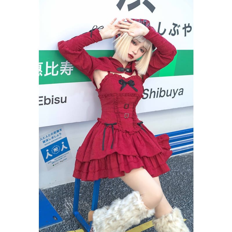 [Reservation] Lolita Red Hunter Amber JKS Dress Full Set EG17413 - Egirldoll