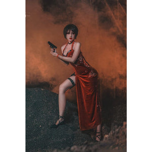 Resident Evil 4 Ada Wong Golden Butterfly Red Dress Cosplay
