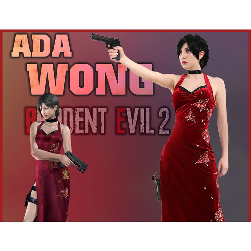 Resident Evil 4 Ada Wong Golden Butterfly Red Dress Cosplay Costume ON204 - Egirldoll
